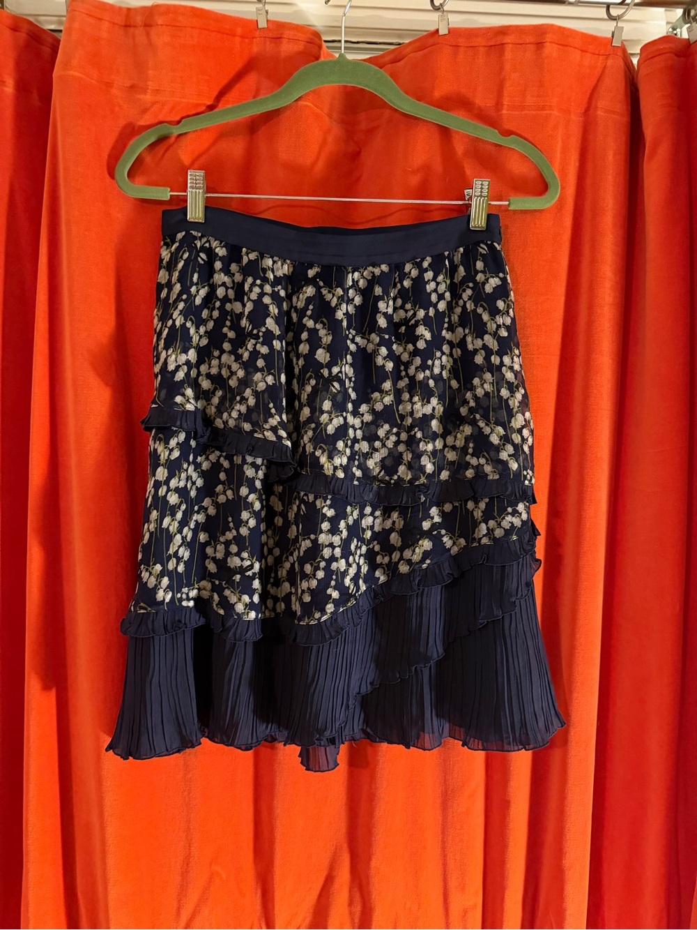 Blumarine Navy and White Asymmetrical Floral Ruffle Skirt